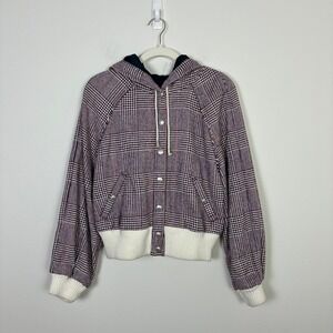 Free People Fabian Plaid Hooded Bomber Jacket Women's Small Spring Casual Comfy